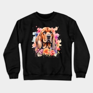 A bloodhound decorated with beautiful watercolor flowers Crewneck Sweatshirt